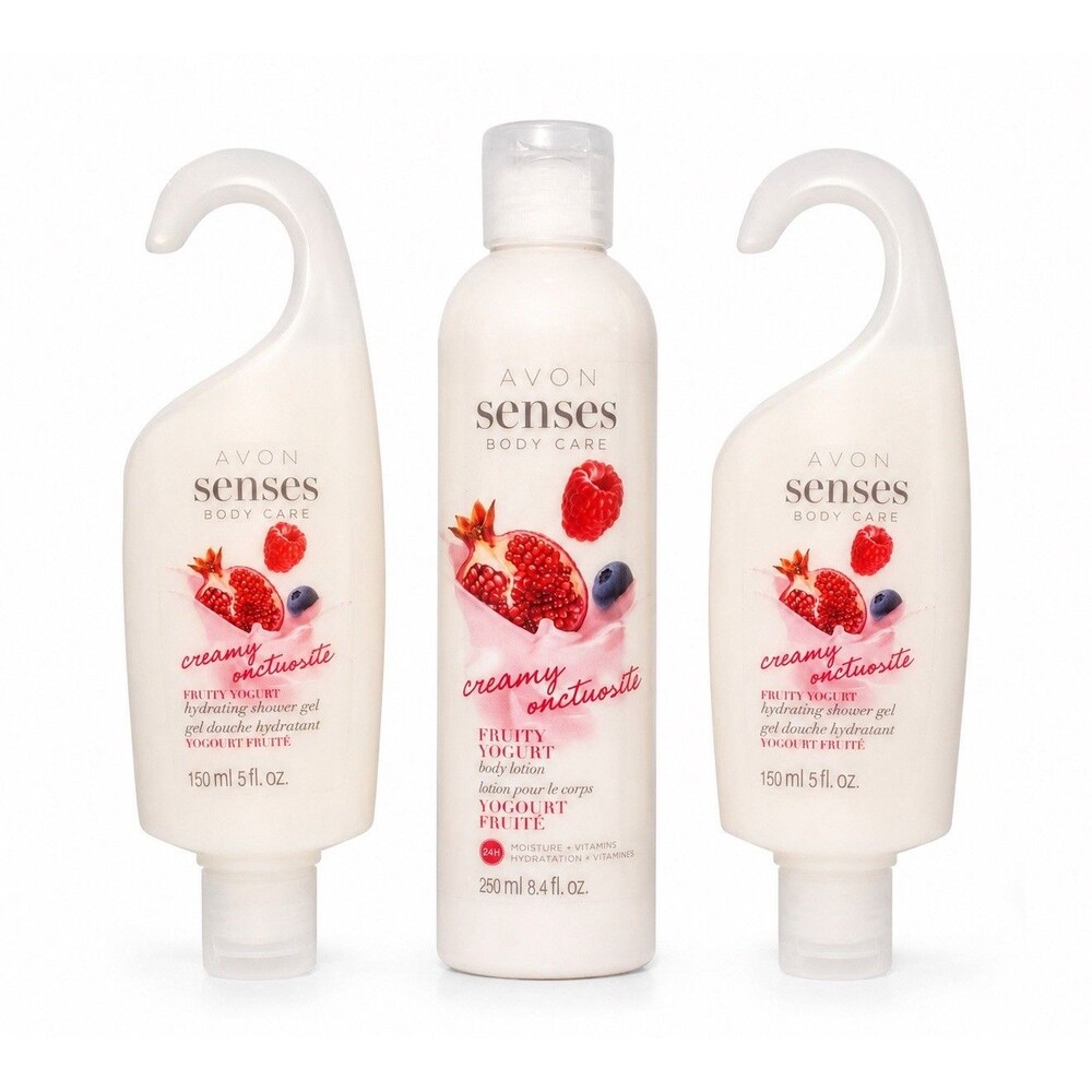 AVON Senses Fruity Yogurt Hydrating Body Care Set Shower Gel Lotion New 3 Pc